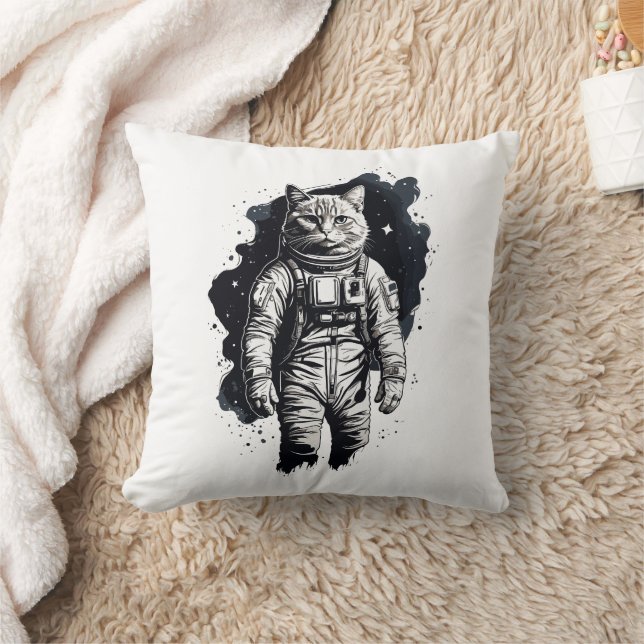Zwart Inkt Astronaut Cat Design Kussen (Deken)