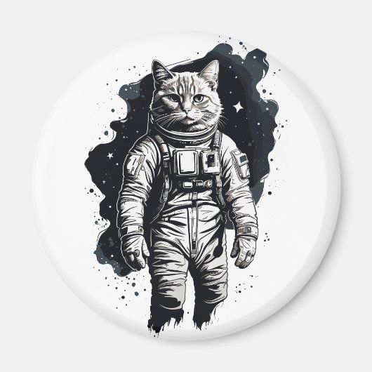 Zwart Inkt Astronaut Cat Design Magneet (Voorkant)