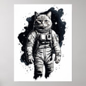 Zwart Inkt Astronaut Cat Design Poster (Voorkant)