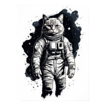 Zwart Inkt Astronaut Cat Design