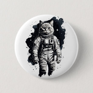 Zwart Inkt Astronaut Cat Design Ronde Button 5,7 Cm