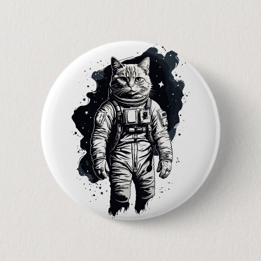 Zwart Inkt Astronaut Cat Design Ronde Button 5,7 Cm (Voorkant)