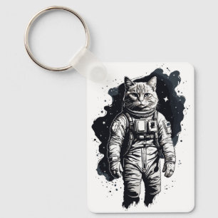 Zwart Inkt Astronaut Cat Design Sleutelhanger
