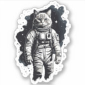Zwart Inkt Astronaut Cat Design Sticker (Voorkant)