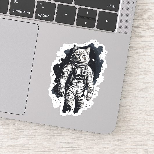 Zwart Inkt Astronaut Cat Design Sticker (Detail)