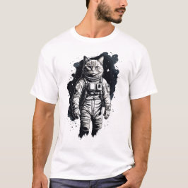 Zwart Inkt Astronaut Cat Design T-shirt