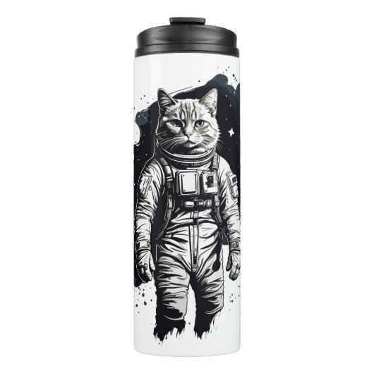 Zwart Inkt Astronaut Cat Design Thermosbeker (Voorkant)