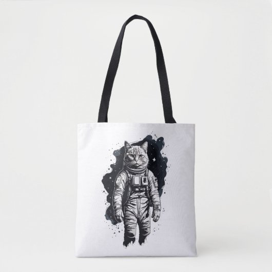 Zwart Inkt Astronaut Cat Design Tote Bag (Voorkant)