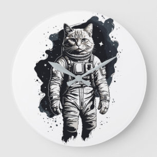 Zwart Inkt Astronaut Kat Ontwerp Grote Klok