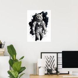 Zwart Inkt Astronaut Kat Ontwerp Poster