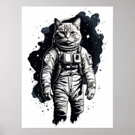 Zwart Inkt Astronaut Kat Ontwerp Poster