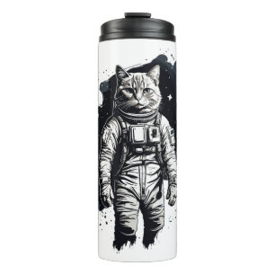 Zwart Inkt Astronaut Kat Ontwerp Thermosbeker
