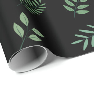 Zwart Inpakpapier Groen Blad Naadloos Patroon