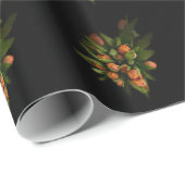 Zwart inpakpapier met tulpenpatroon (Rol Hoek)