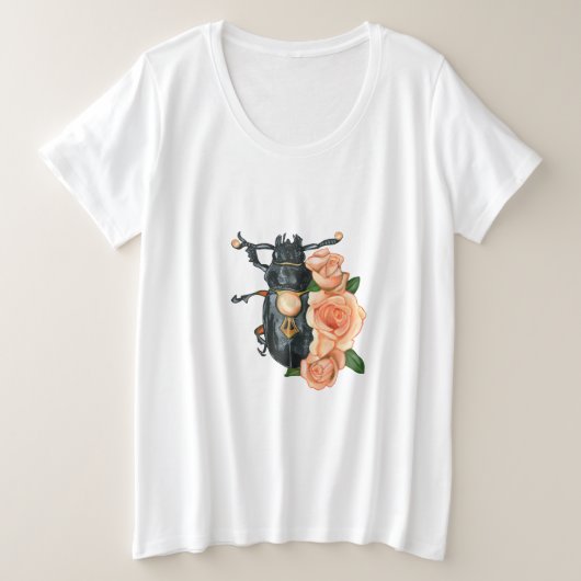 Zwart insect met roze rozen grote maat t-shirt (Design voorkant)