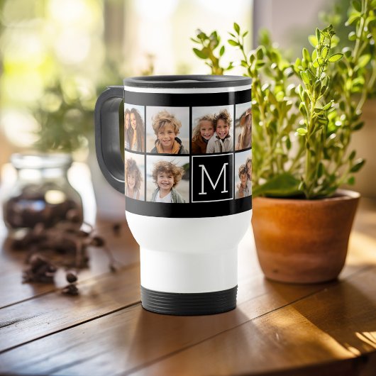 Zwart Instagram Fotocollage Custom Monogram Reisbeker
