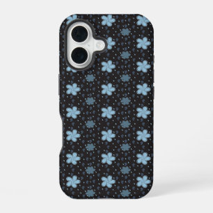 Zwart iPhone 16 hoesje met blauwe paisleybloemen