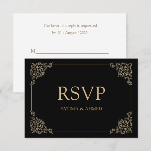 Zwart Islamitisch Moslim Bruiloft RSVP Kaart (Voorkant / Achterkant)