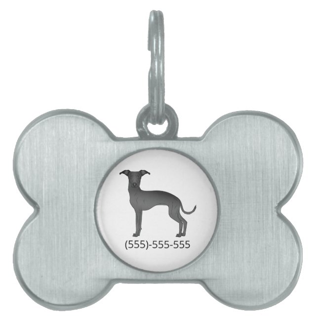 Zwart Italiaans Grieks windnummer en telefoonnumme Huisdieren Naamplaatje (voorkant)