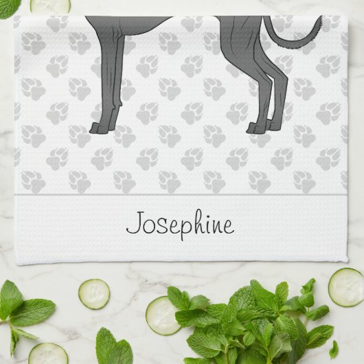 Zwart Italiaans grijnshond met aangepaste naam Theedoek (Gevouwen)