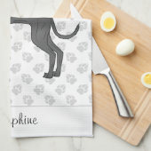 Zwart Italiaans grijnshond met aangepaste naam Theedoek (Quarter Fold)