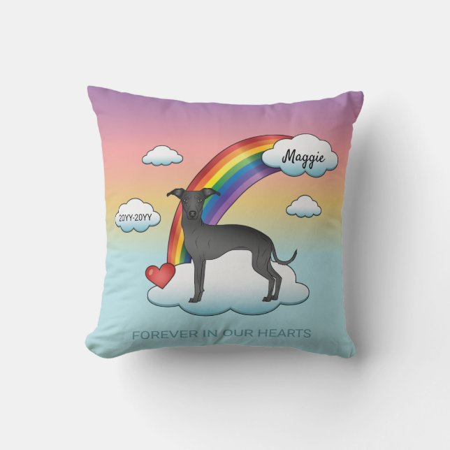 Zwart-Italiaans Grondehond Cute Dog Rainbow Memori Kussen (Voorkant)