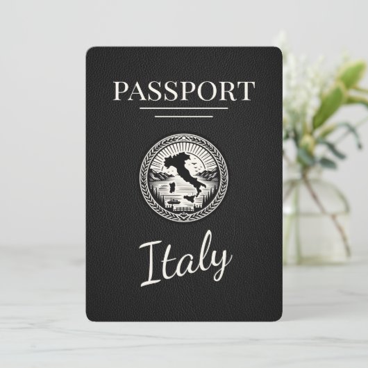 Zwart Italiaans paspoort Save The Date (Staand voorkant)