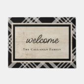 Zwart & Ivoor Beige Plaid Gepersonaliseerd Welkom Deurmat (Voorkant)