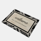 Zwart & Ivoor Beige Plaid Gepersonaliseerd Welkom Deurmat (Schuin)