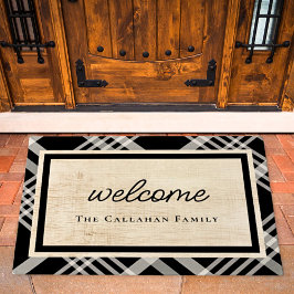 Zwart & Ivoor Beige Plaid Gepersonaliseerd Welkom Deurmat