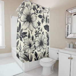 Zwart & Ivoor Bloemen Douchegordijn