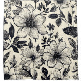 Zwart & Ivoor Bloemen Douchegordijn (Voorkant)