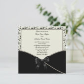 Zwart Ivoor Cream Damask Wedding Kaart (Staand voorkant)