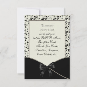 Zwart Ivoor Cream Damask Wedding RSVP Kaart