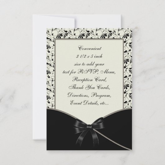Zwart Ivoor Cream Damask Wedding RSVP Kaart (Voorkant)