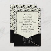 Zwart Ivoor Cream Damask Wedding RSVP Kaart (Voorkant / Achterkant)