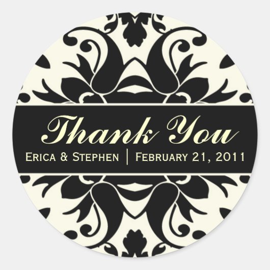 Zwart & Ivoor Damask Geïnspireerd  Sticker (Voorkant)