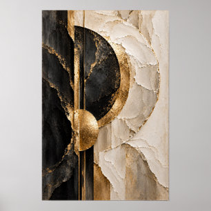 Zwart Ivoor en Gouden Cirkel Geometrische Wandkuns Poster