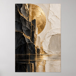 Zwart ivoor en gouden geometrisch abstracte wandku poster