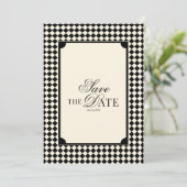Zwart & Ivoor Geruit Old Money QR Code Bruiloft Save The Date (Staand voorkant)