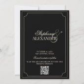 Zwart & Ivoor Geruit Old Money QR Code Bruiloft Save The Date (Achterkant)