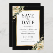 Zwart Ivoor Goud Bloemen Huwelijk Save The Date Ka (Voorkant / Achterkant)