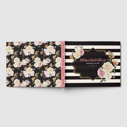 Zwart, Ivoor, Goud Bloemen Vrijgezellenfeest Gastenboek (Volledig)