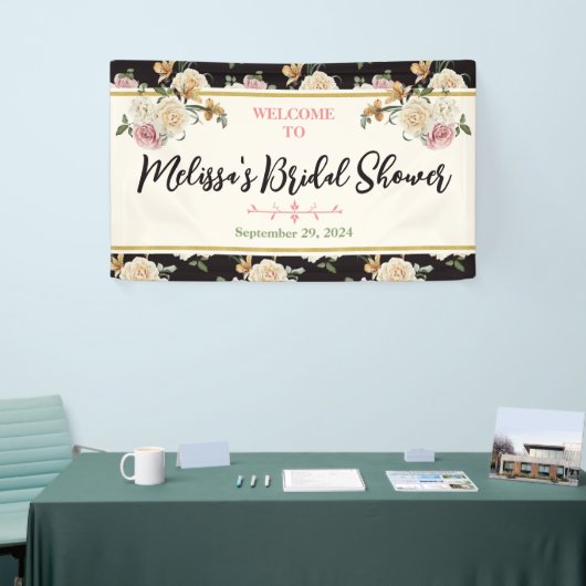 Zwart, Ivoor, Goud Bloemen Vrijgezellenfeest Welko Spandoek (Beurs)