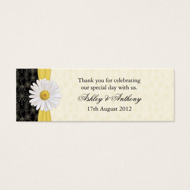 Zwart, Ivoor, Goud Daisy Bruiloft Favor Labels Mini Visitekaartjes (Voorkant)