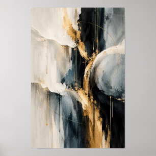 Zwart Ivoor Goud Gebogen Abstracte Wandkunst Poster