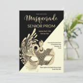 Zwart Ivoor Goud Glitter Masquerade Prom Kaart (Staand voorkant)