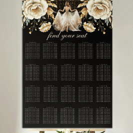Zwart Ivoor & Goud Quinceañera Zitkaarten Poster