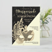 Zwart Ivoor Goud Sparkle Glitter Masquerade Prom Kaart (Staand voorkant)