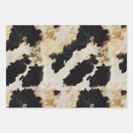 Zwart Ivoor Goud Western Koeienhuid Inpakpapier Vel (Voorkant 3)
